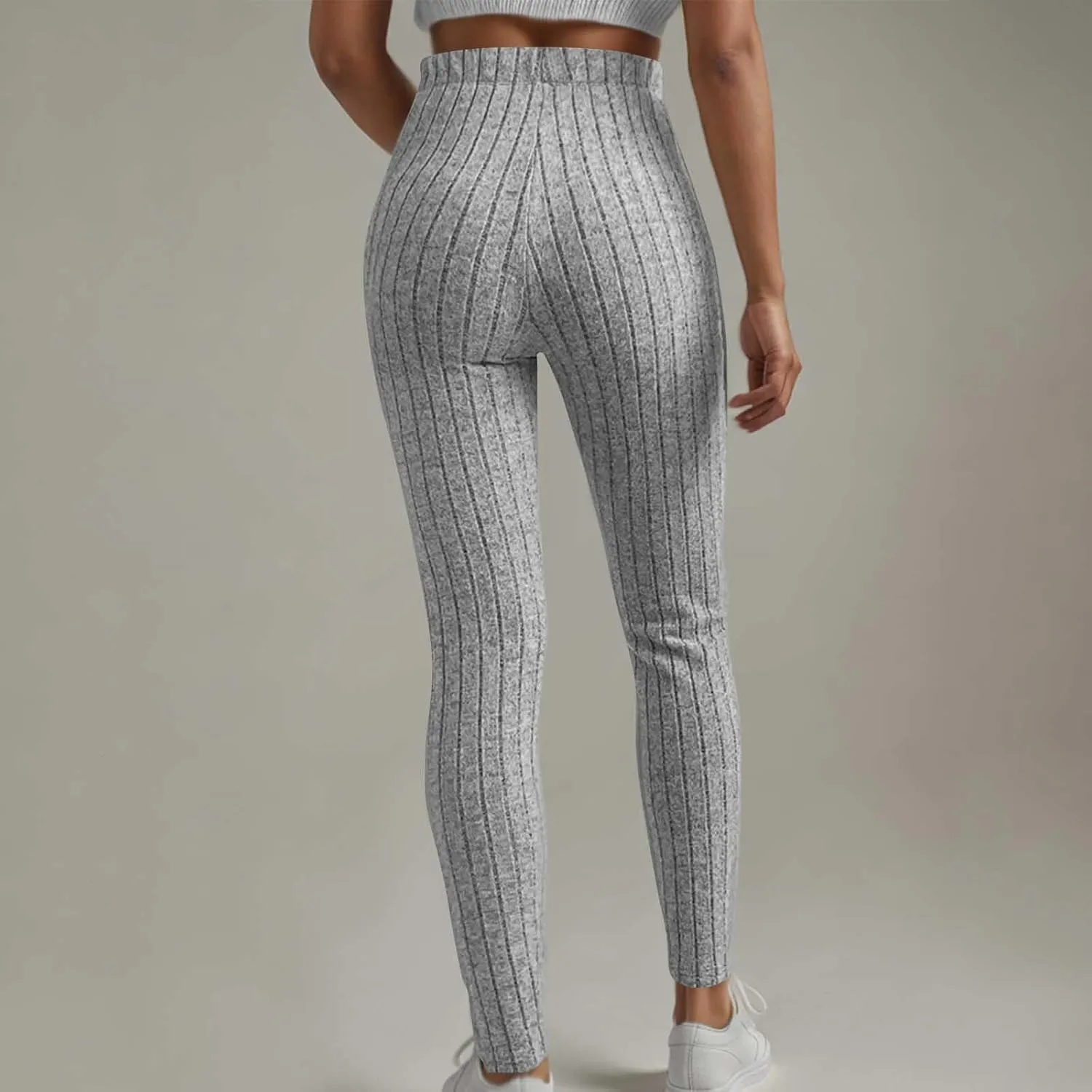 Ribbed Knit Pants for Women 2024 Casual Solid Drawstring Waist Trousers Loose High Waist Tight Hip Lifting Stretch Yoga Pant