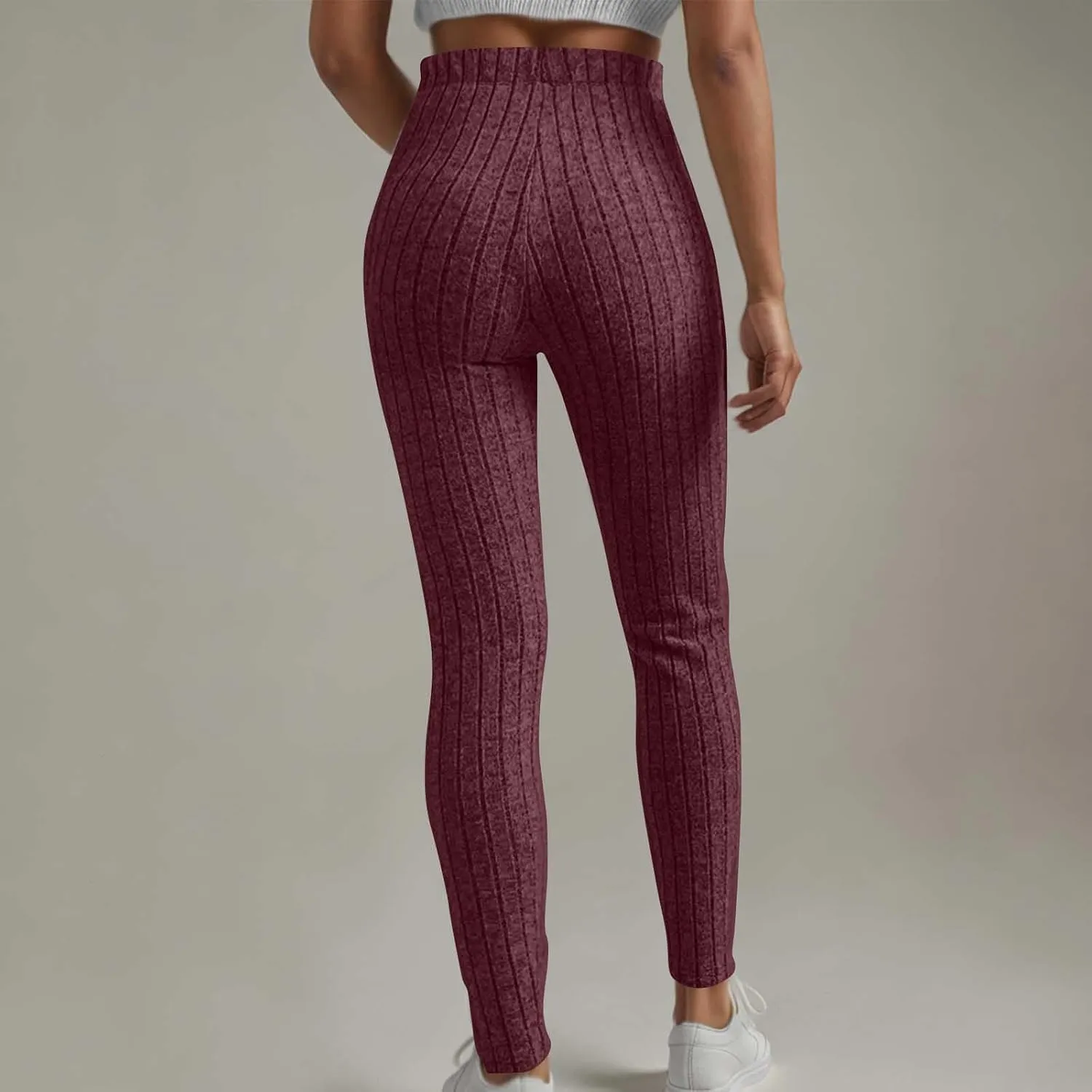 Ribbed Knit Pants for Women 2024 Casual Solid Drawstring Waist Trousers Loose High Waist Tight Hip Lifting Stretch Yoga Pant
