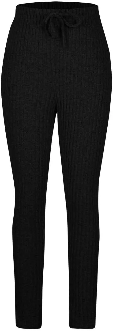 Ribbed Knit Pants for Women 2024 Casual Solid Drawstring Waist Trousers Loose High Waist Tight Hip Lifting Stretch Yoga Pant