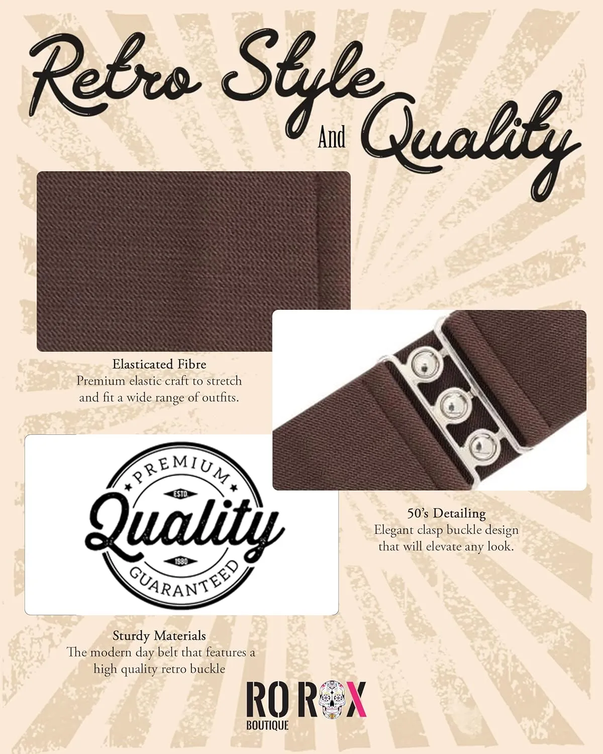 Ro Rox Retro Vintage Belt | Elastic Belt Women's Accessories | 50s Nurse Belt | Waist Belts For Women & Ladies