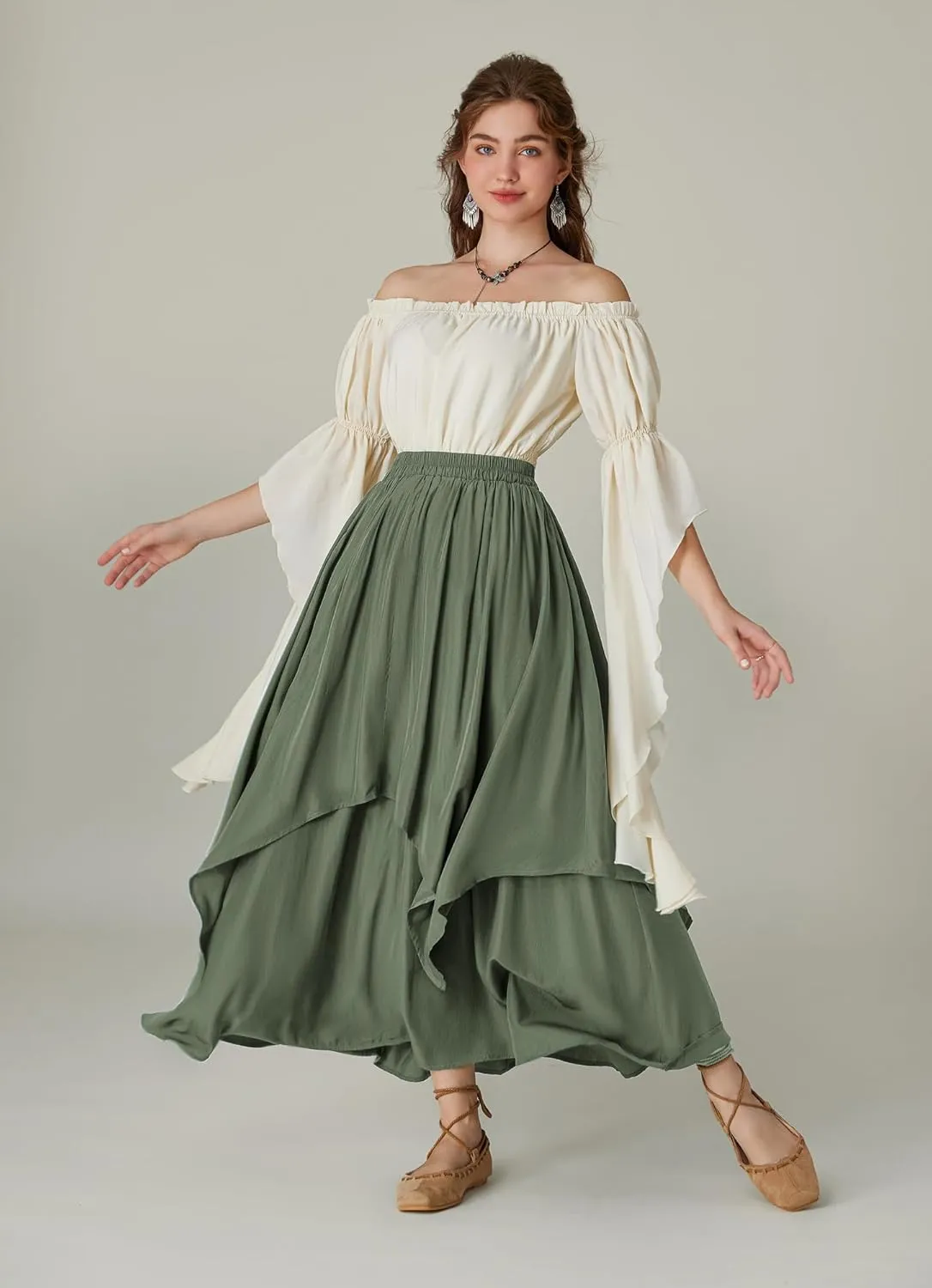 Scarlet Darkness Renaissance Skirts for Women Double Layered Long Skirt with Pockets