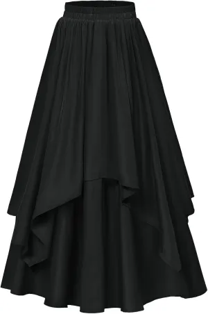 Scarlet Darkness Renaissance Skirts for Women Double Layered Long Skirt with Pockets