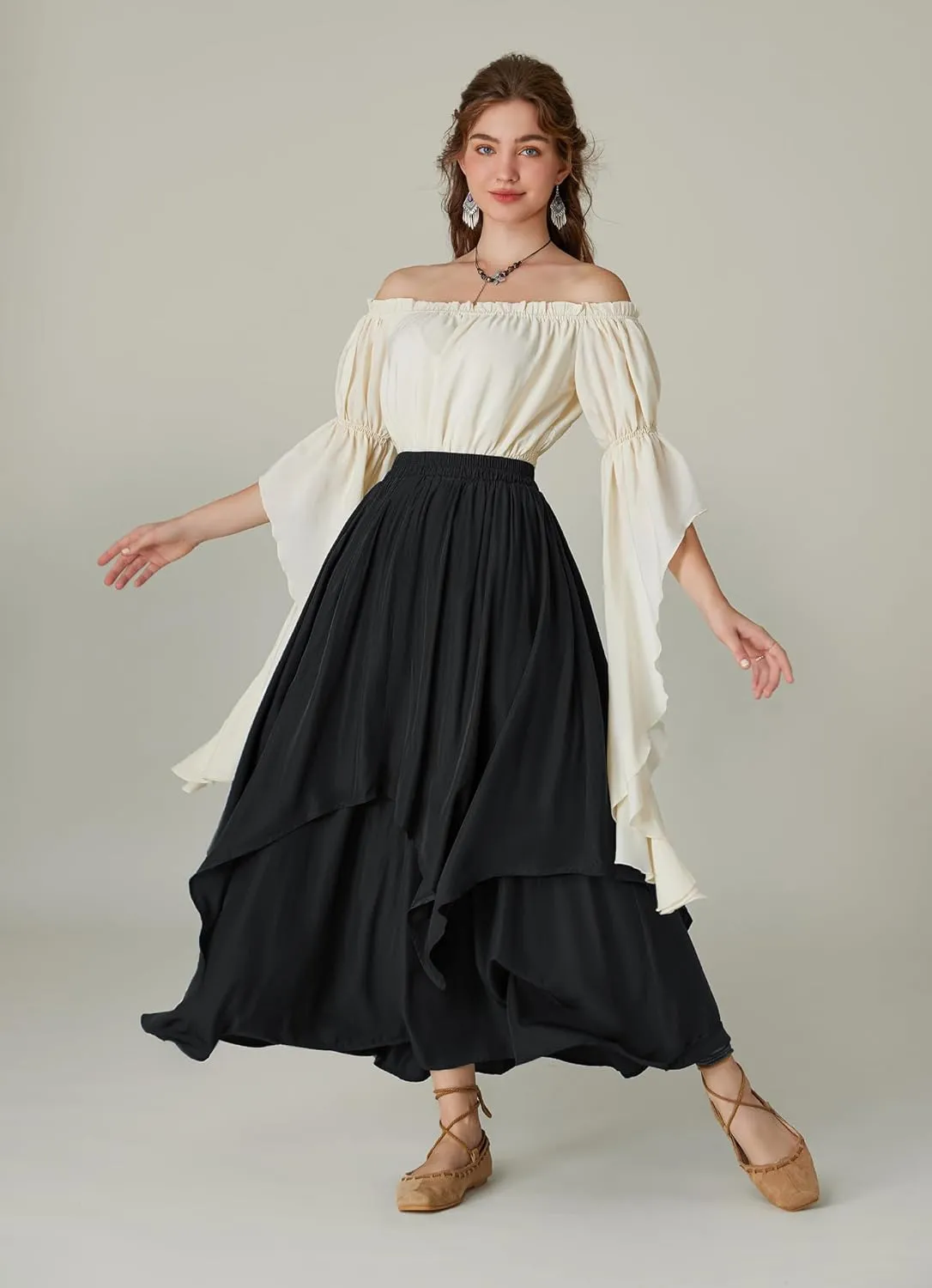Scarlet Darkness Renaissance Skirts for Women Double Layered Long Skirt with Pockets