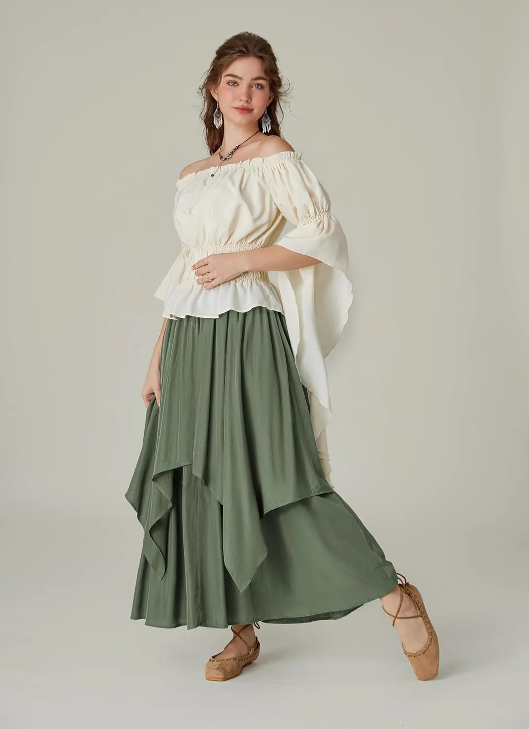 Scarlet Darkness Renaissance Skirts for Women Double Layered Long Skirt with Pockets