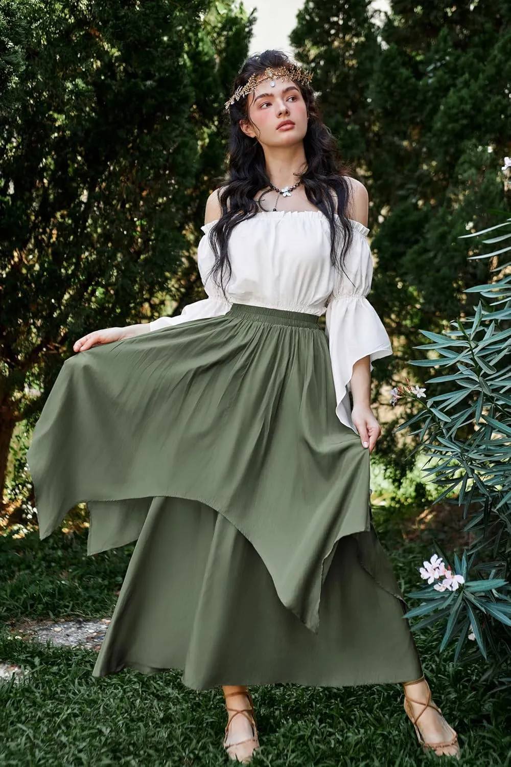 Scarlet Darkness Renaissance Skirts for Women Double Layered Long Skirt with Pockets