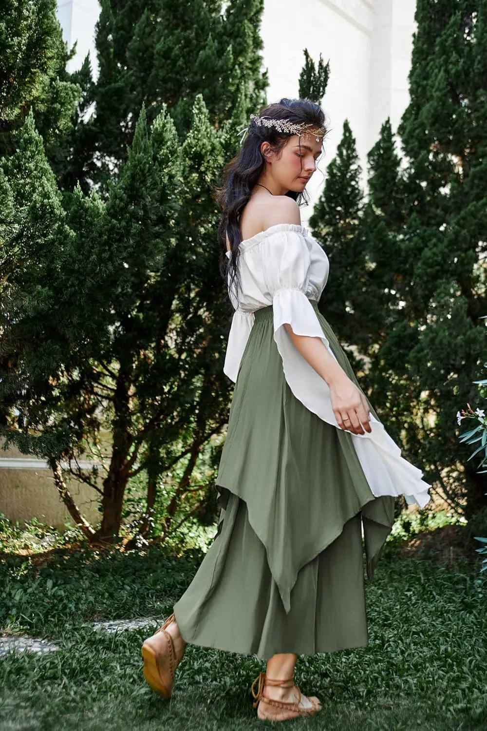 Scarlet Darkness Renaissance Skirts for Women Double Layered Long Skirt with Pockets