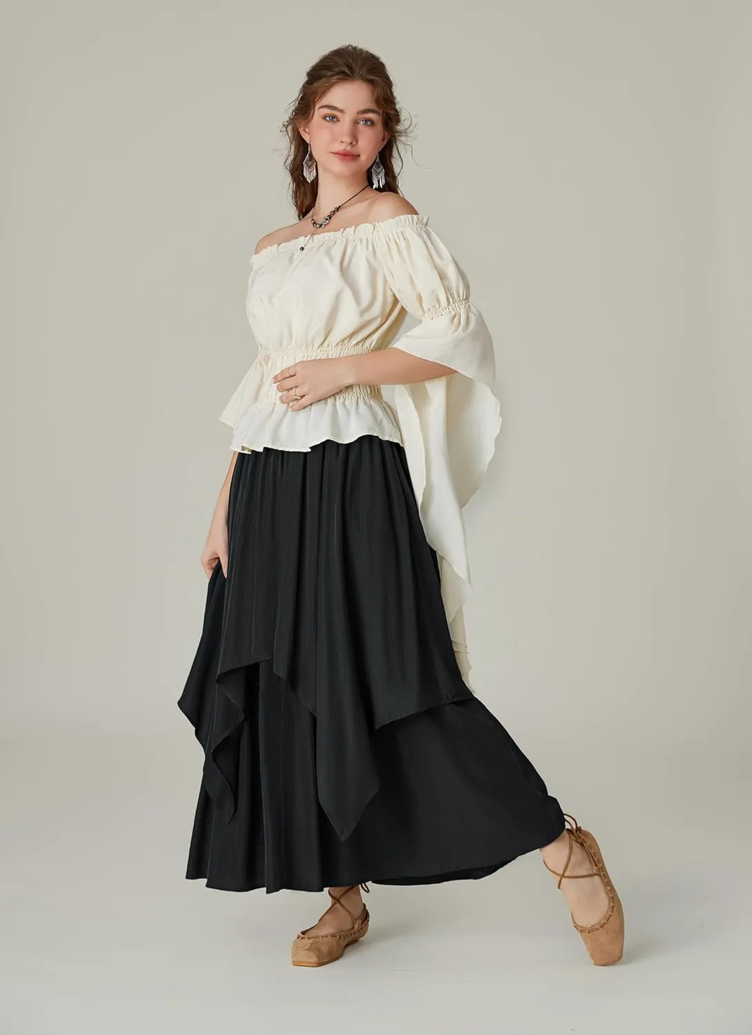 Scarlet Darkness Renaissance Skirts for Women Double Layered Long Skirt with Pockets