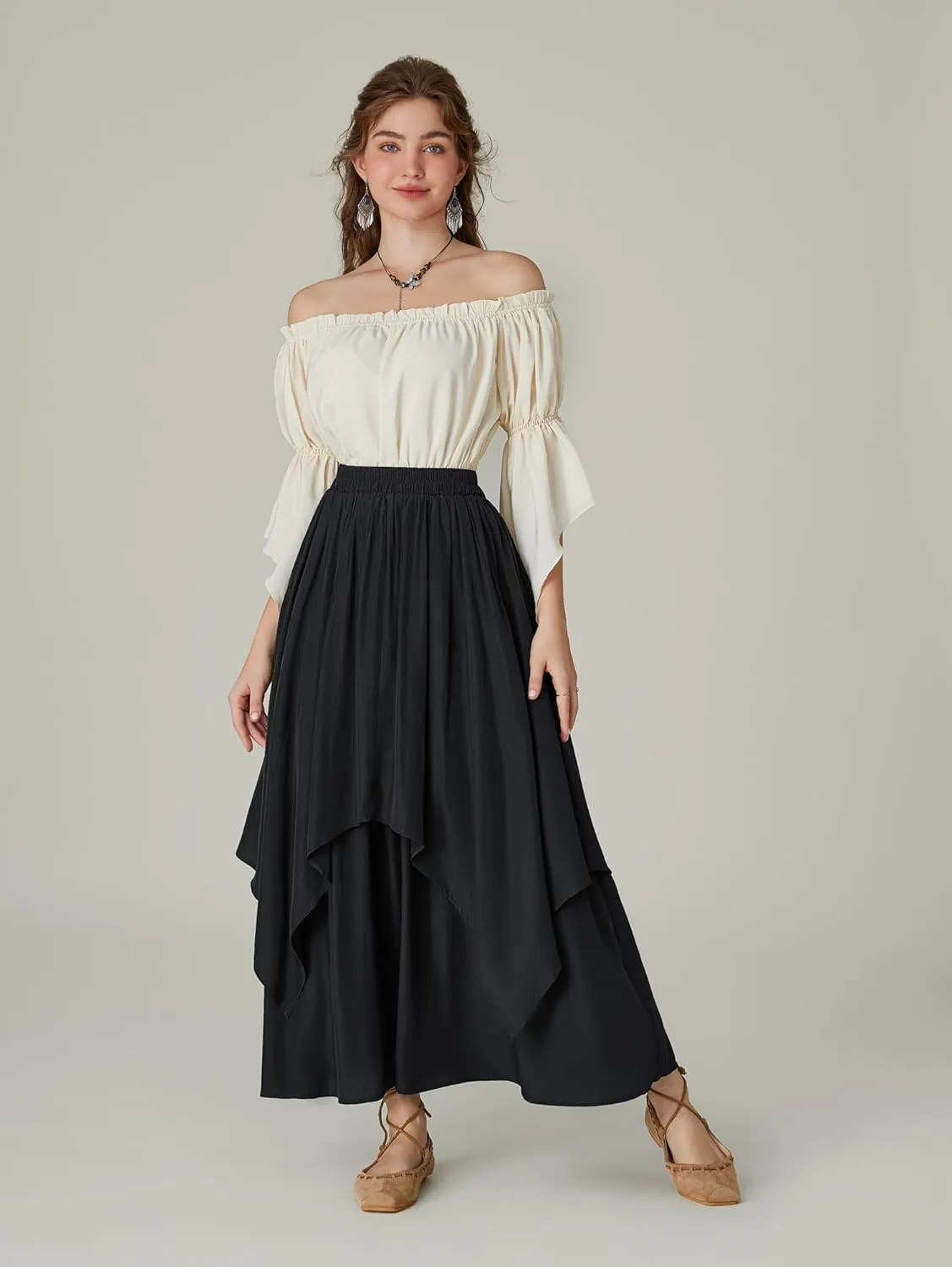 Scarlet Darkness Renaissance Skirts for Women Double Layered Long Skirt with Pockets