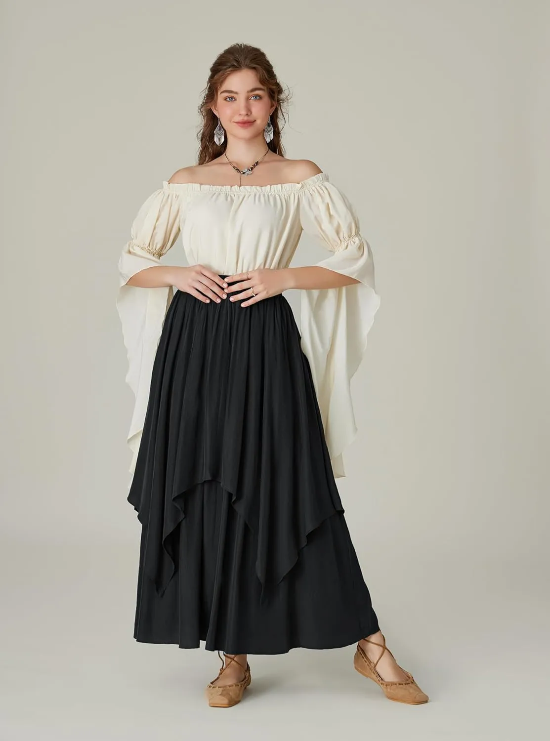 Scarlet Darkness Renaissance Skirts for Women Double Layered Long Skirt with Pockets