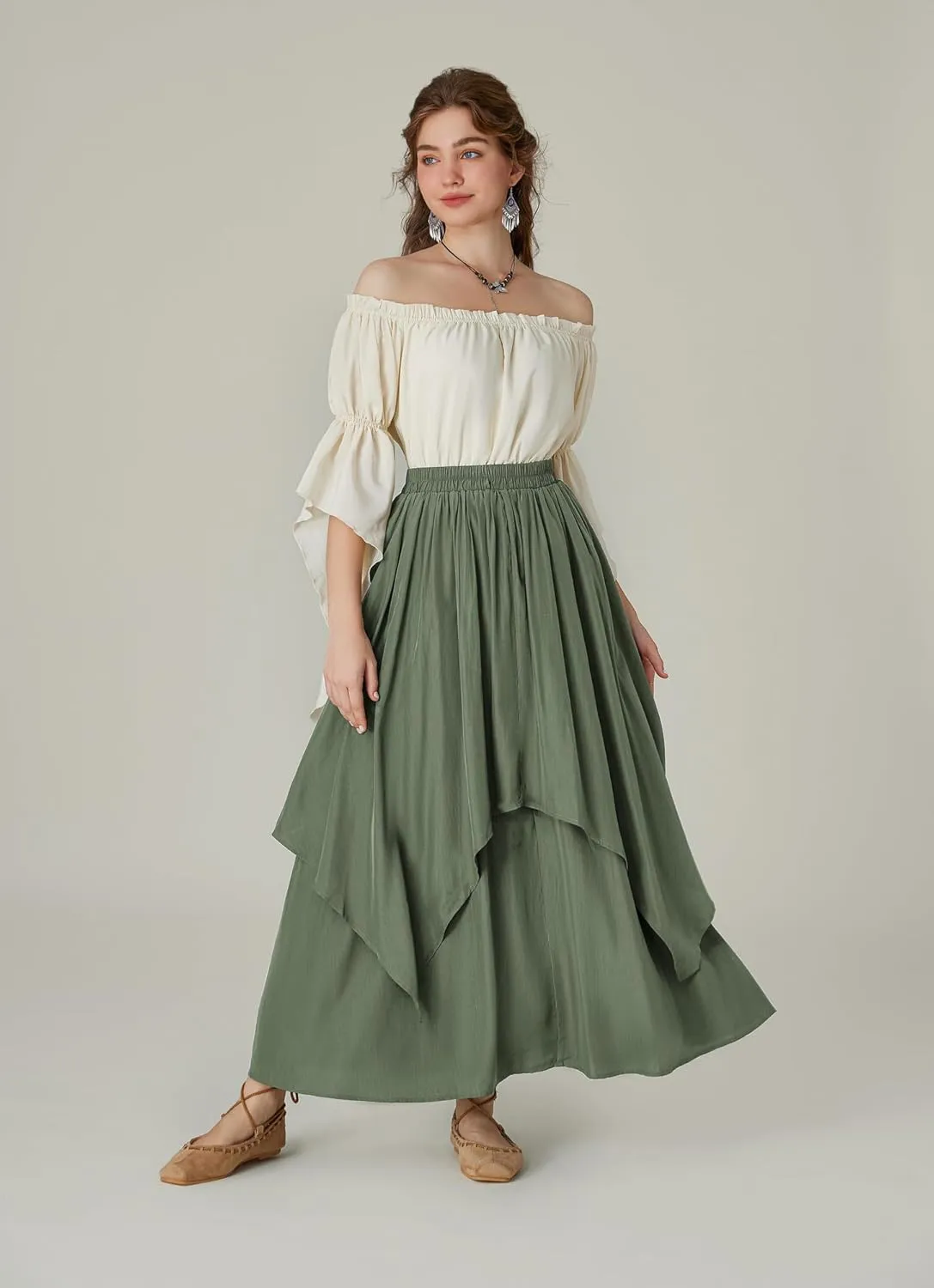 Scarlet Darkness Renaissance Skirts for Women Double Layered Long Skirt with Pockets