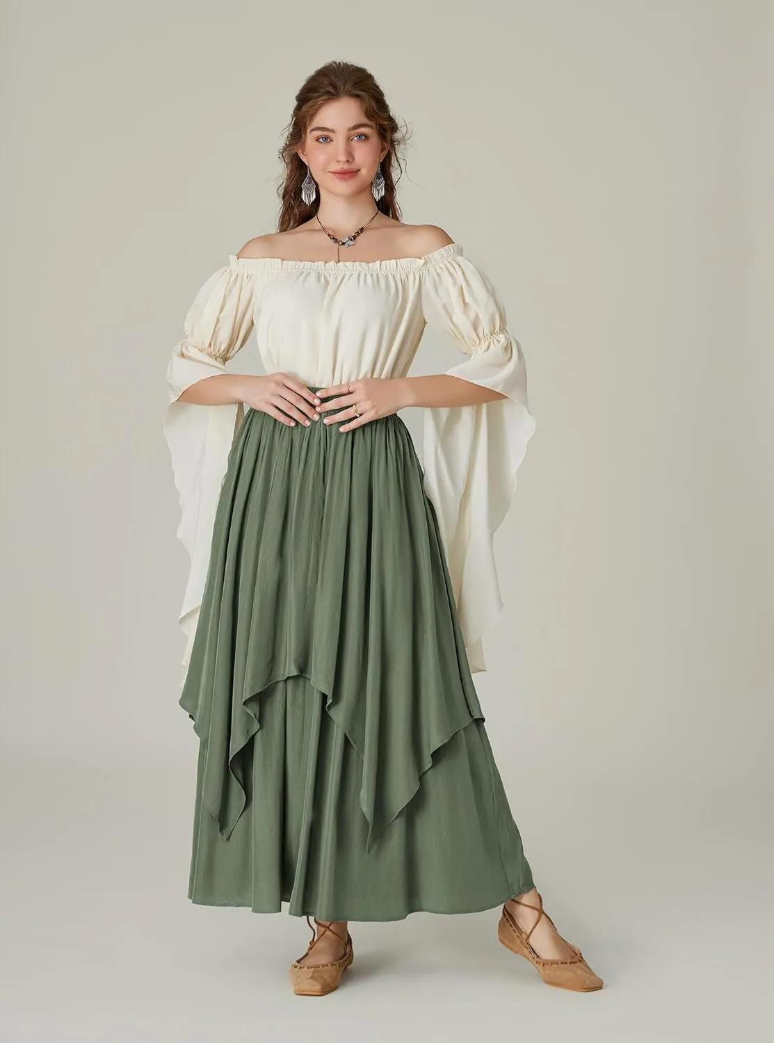 Scarlet Darkness Renaissance Skirts for Women Double Layered Long Skirt with Pockets