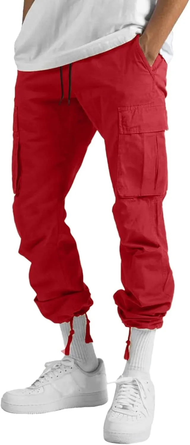 sdbrld Cargo Pants For Men Men's Relaxed Fit Beach Pants Streetwear Baggy Trousers Fashion Cargo Pants with Zipper Pockets