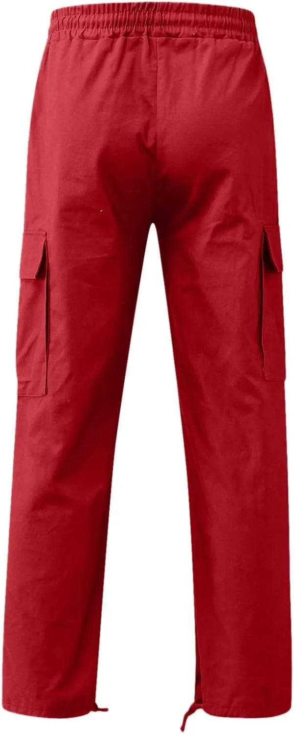 sdbrld Cargo Pants For Men Men's Relaxed Fit Beach Pants Streetwear Baggy Trousers Fashion Cargo Pants with Zipper Pockets