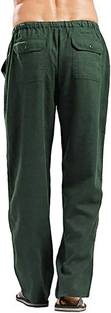 sdbrld Pants For Men Mens Stretchy Waist Pants Casual Loose Fit Straight Legs Beach Pants Solid Cotton Overalls Pants
