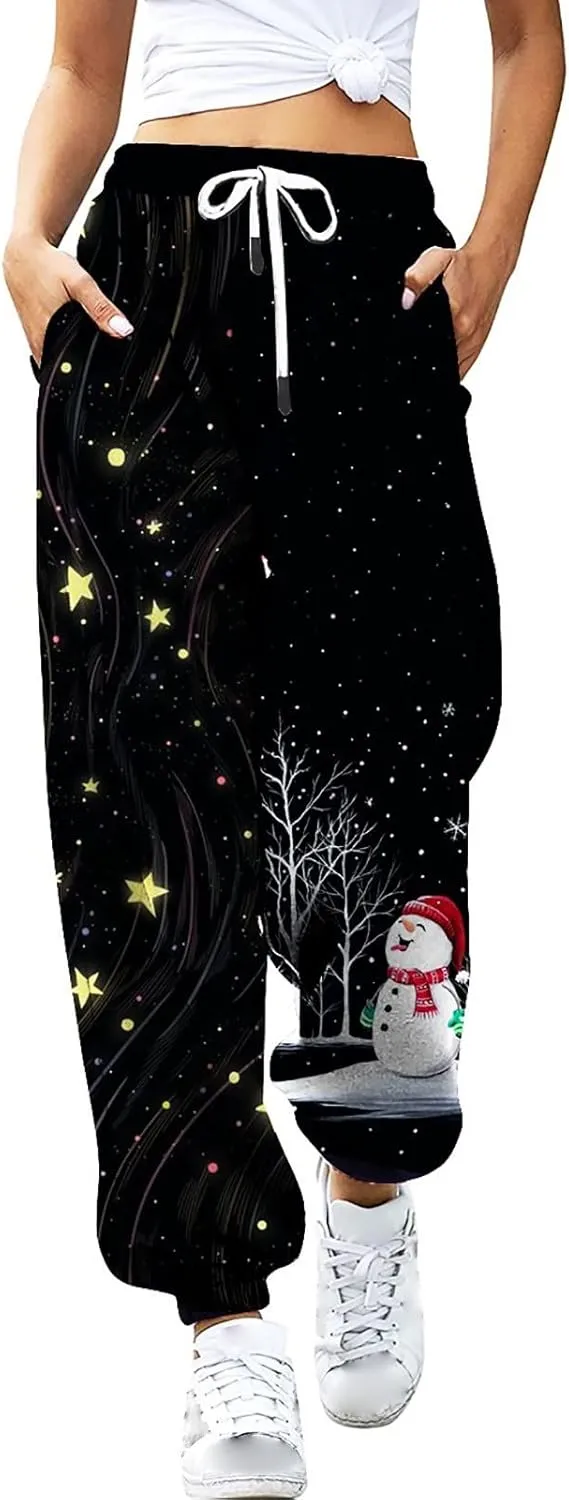 sdbrld Wide Leg Sweatpants Women Casual 3D Novelty Printed Ladies Sweatpants High Waist Warm Bottoming Pants Lounge Trousers