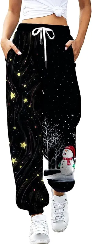 sdbrld Wide Leg Sweatpants Women Casual 3D Novelty Printed Ladies Sweatpants High Waist Warm Bottoming Pants Lounge Trousers