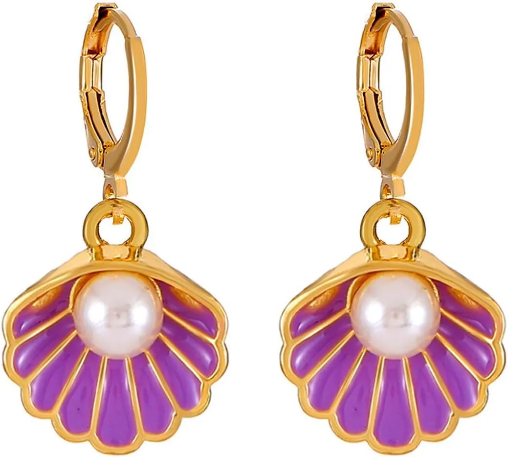 Seashell Earrings Shell Earrings Purple Earrings for Women Purple Conch Earrings Gold Conch Necklace Goth Earrings Halloween Earrings Hypoallergenic Beach Earrings Seashell Jewelry for Women