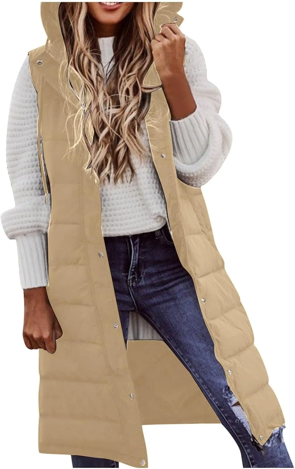 SHAOBGE Women's Long Womens Long Winter Coat Vest with Hood Sleeveless Warm Down Loose Coat with Pockets Woman Winter