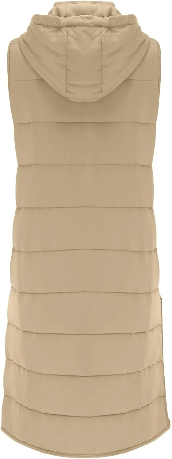 SHAOBGE Women's Long Womens Long Winter Coat Vest with Hood Sleeveless Warm Down Loose Coat with Pockets Woman Winter