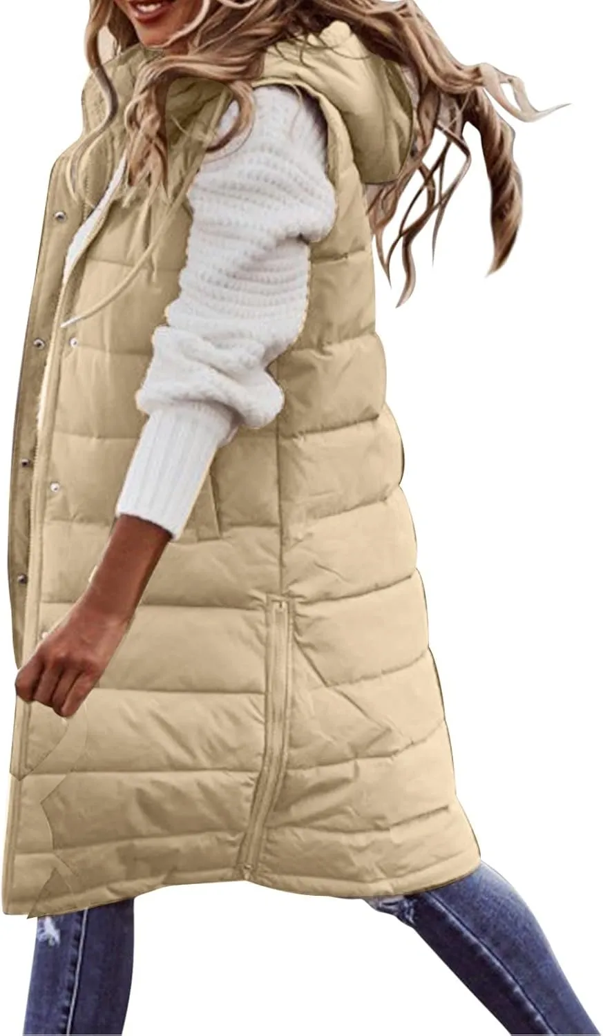 SHAOBGE Women's Long Womens Long Winter Coat Vest with Hood Sleeveless Warm Down Loose Coat with Pockets Woman Winter