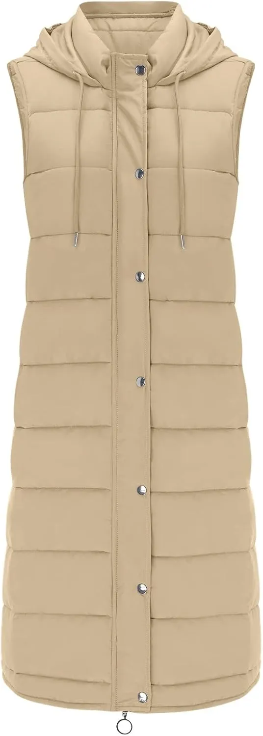 SHAOBGE Women's Long Womens Long Winter Coat Vest with Hood Sleeveless Warm Down Loose Coat with Pockets Woman Winter
