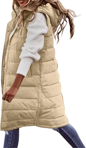 SHAOBGE Women's Long Womens Long Winter Coat Vest with Hood Sleeveless Warm Down Loose Coat with Pockets Woman Winter
