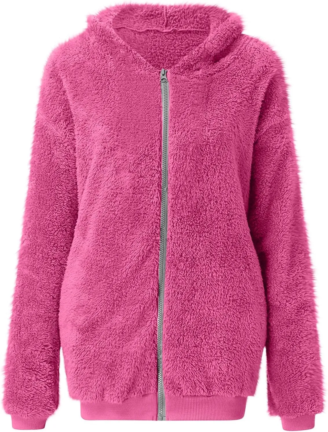 Sherpa Jacket for Women Fuzzy Zip Up Hoodie Casual Loose Warm Fluffy Jackets Fall Winter Fleece Coat with Pockets