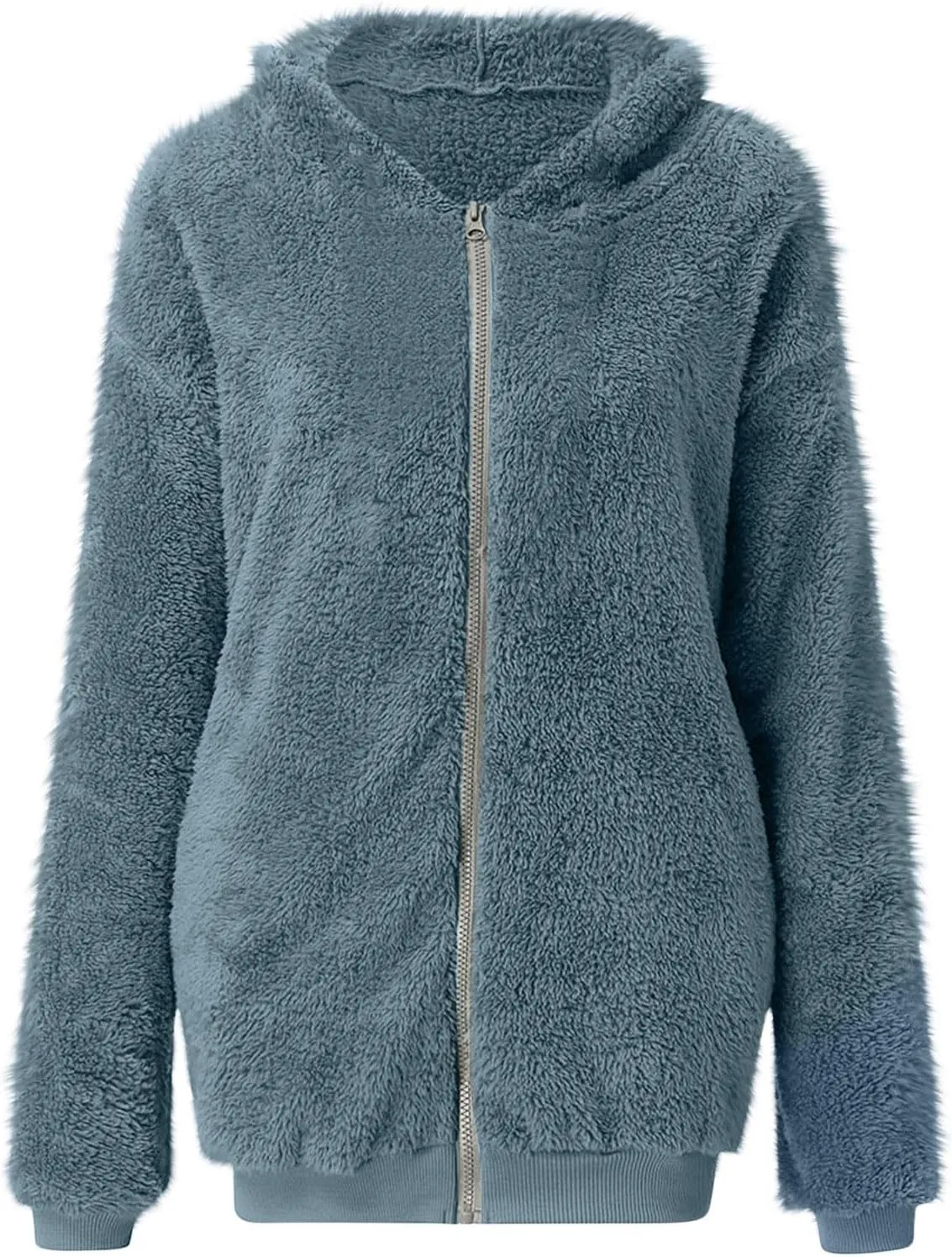 Sherpa Jacket for Women Fuzzy Zip Up Hoodie Casual Loose Warm Fluffy Jackets Fall Winter Fleece Coat with Pockets