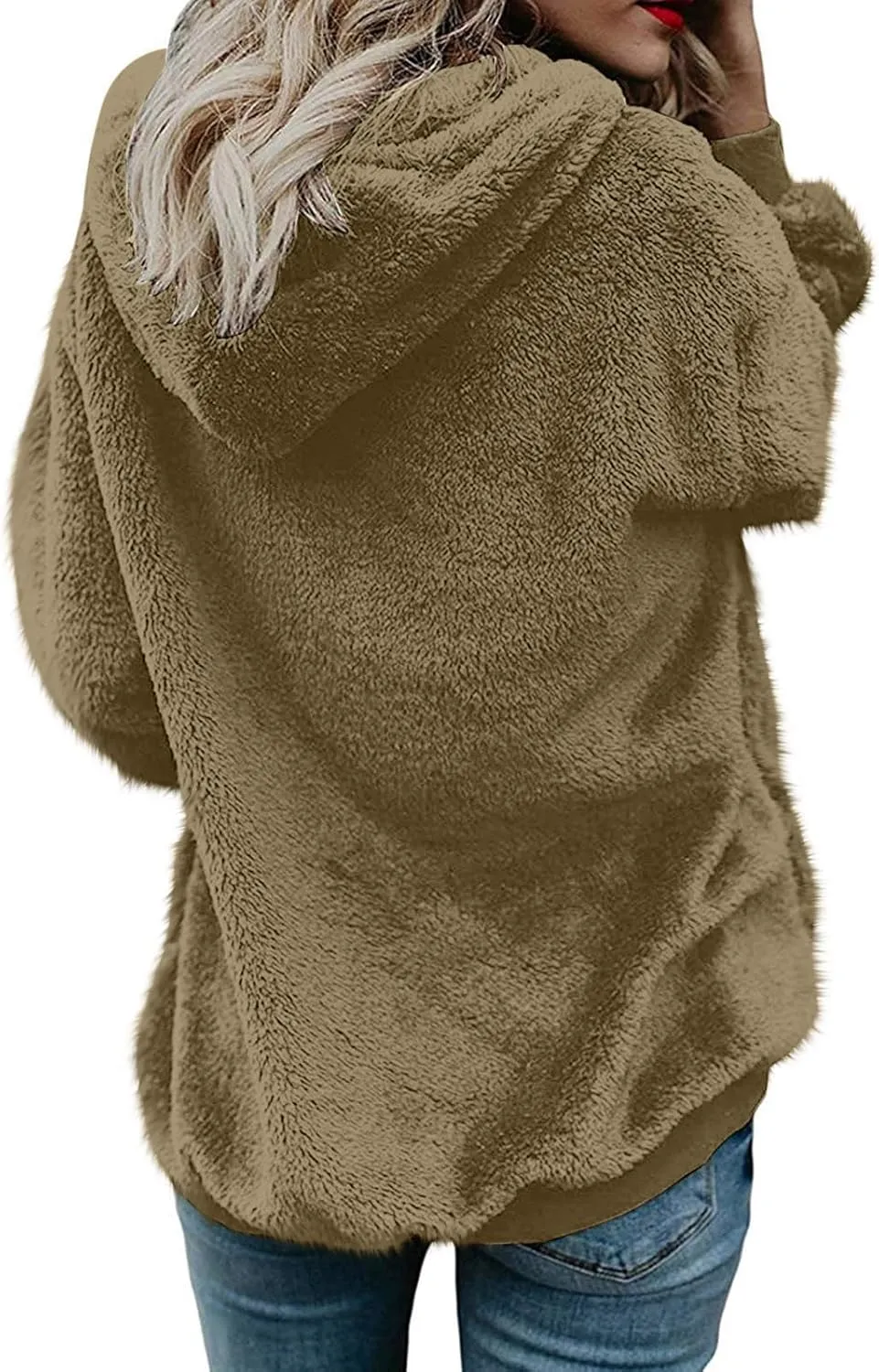 Sherpa Jacket for Women Fuzzy Zip Up Hoodie Casual Loose Warm Fluffy Jackets Fall Winter Fleece Coat with Pockets