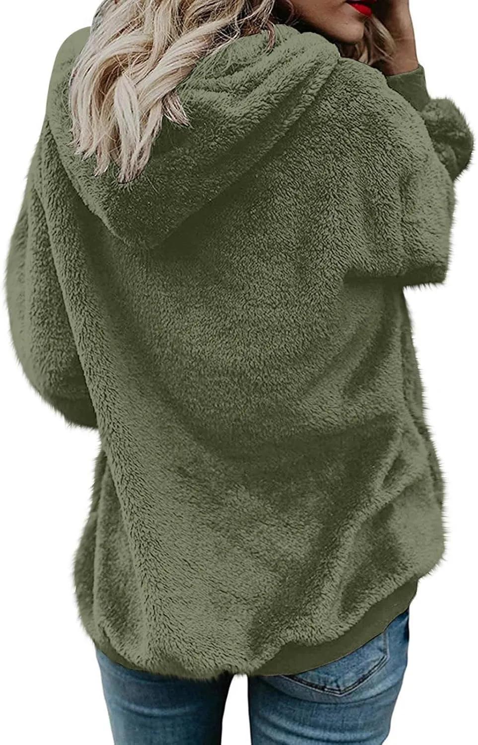 Sherpa Jacket for Women Fuzzy Zip Up Hoodie Casual Loose Warm Fluffy Jackets Fall Winter Fleece Coat with Pockets