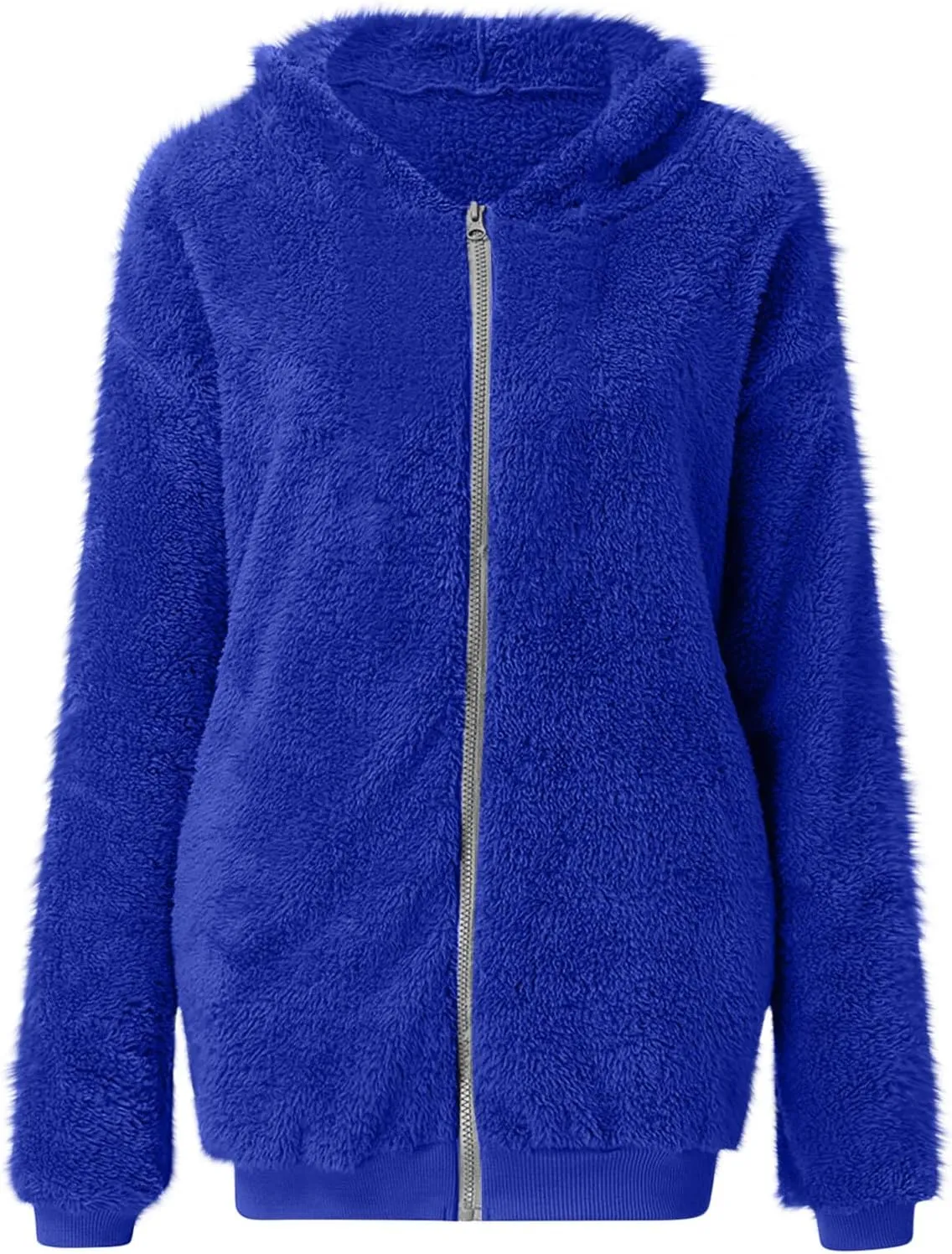 Sherpa Jacket for Women Fuzzy Zip Up Hoodie Casual Loose Warm Fluffy Jackets Fall Winter Fleece Coat with Pockets