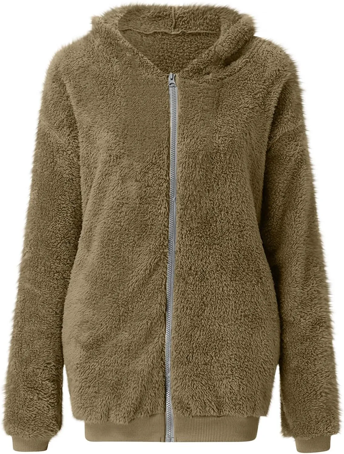 Sherpa Jacket for Women Fuzzy Zip Up Hoodie Casual Loose Warm Fluffy Jackets Fall Winter Fleece Coat with Pockets