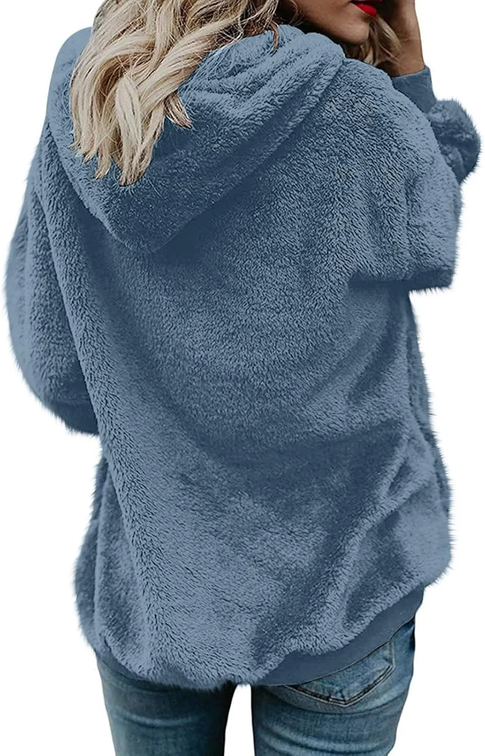 Sherpa Jacket for Women Fuzzy Zip Up Hoodie Casual Loose Warm Fluffy Jackets Fall Winter Fleece Coat with Pockets