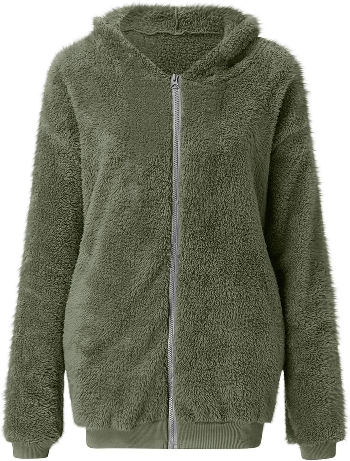Sherpa Jacket for Women Fuzzy Zip Up Hoodie Casual Loose Warm Fluffy Jackets Fall Winter Fleece Coat with Pockets