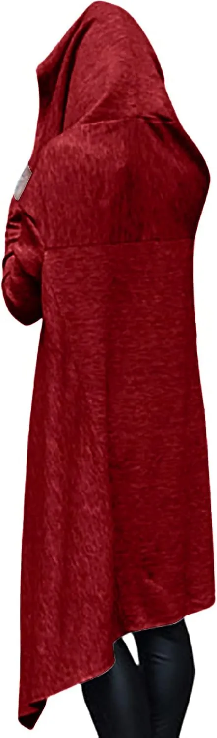 SHOPESSA Cowl Neck High Low Cloak Women Hooded Cape Shirts Long Sleeve Gothic Clothes Asymmetric Hem Pullover with Pocket