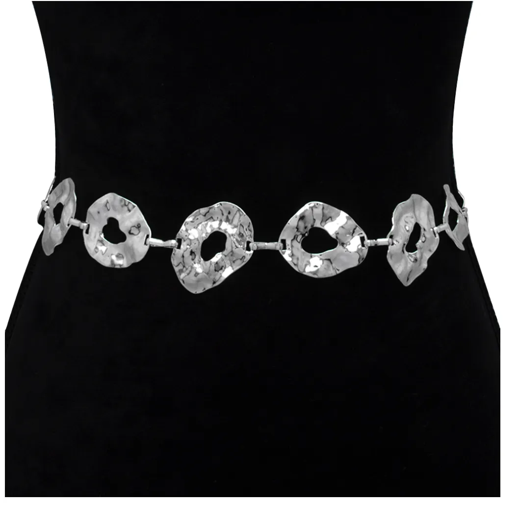 Silver odd shape metal belt