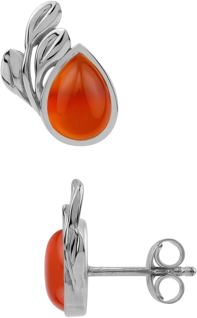 Silvershake 8X6mm Pear Shape Cabochon Gemstones White Gold Plated or Yellow Gold Plated 925 Sterling Silver Leaf Casual Stud Post Earrings Jewelry for Women