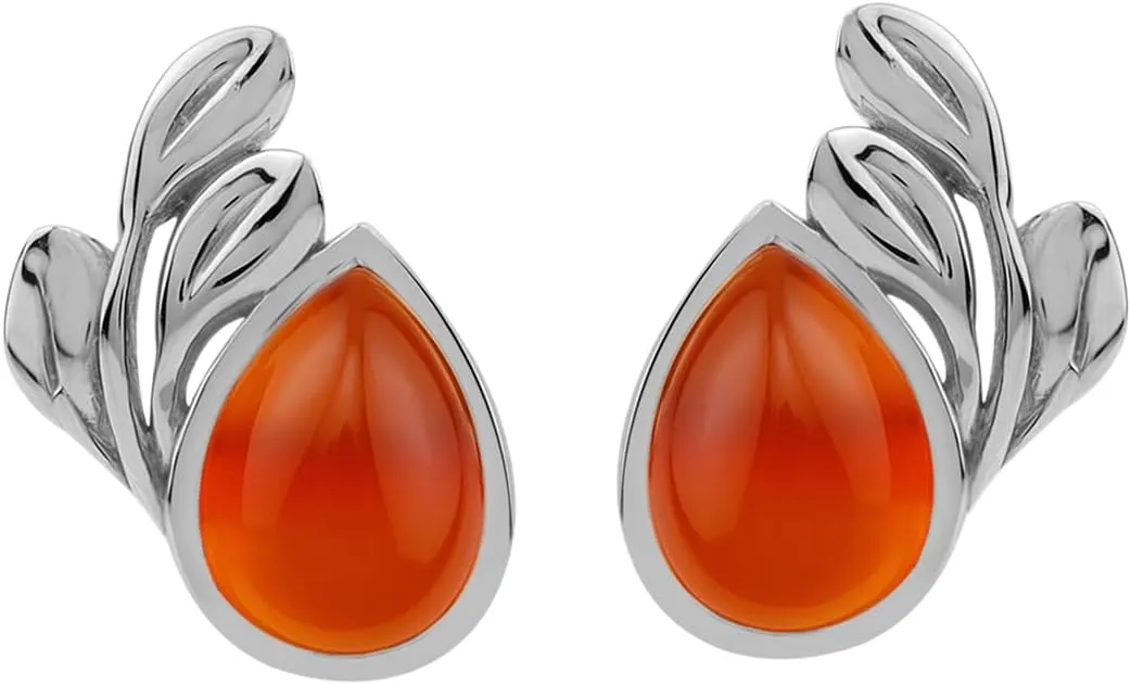 Silvershake 8X6mm Pear Shape Cabochon Gemstones White Gold Plated or Yellow Gold Plated 925 Sterling Silver Leaf Casual Stud Post Earrings Jewelry for Women