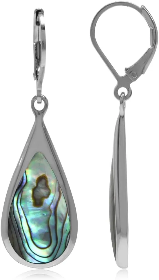 Silvershake Inlay White Gold Plated 925 Sterling Silver Drop Dangle Leverback Earrings