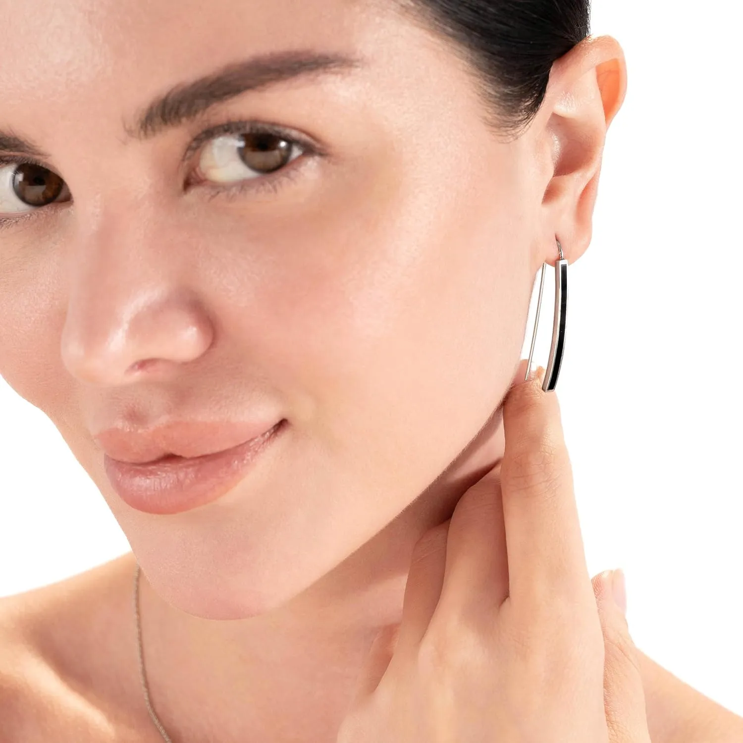 Silvershake Long Stone Inlay White Gold Plated or Yellow Gold Plated 925 Sterling Silver Linear Threader Earrings Jewelry for Women