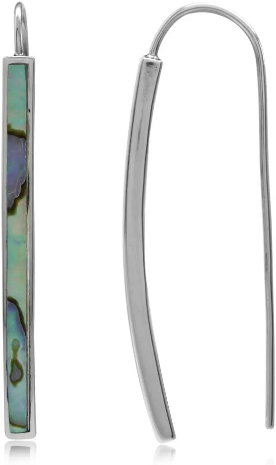 Silvershake Long Stone Inlay White Gold Plated or Yellow Gold Plated 925 Sterling Silver Linear Threader Earrings Jewelry for Women