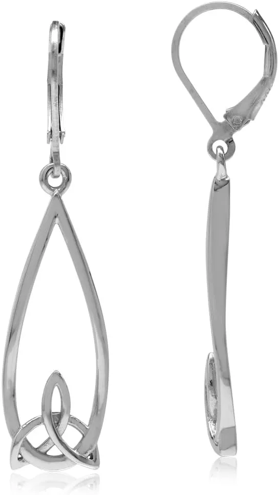 Silvershake White Gold Plated or Yellow Gold Plated 925 Sterling Silver Triquetra Celtic Knot Drop Dangle Leverback Earrings Jewelry for Women