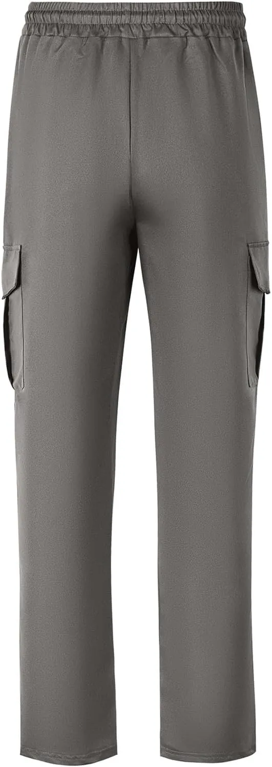 Sinzelimin Men's Cargo Pants Fashion Multiple Pockets Lace up Elastic Waist Loose Comfy Full Length Workwear Trouser