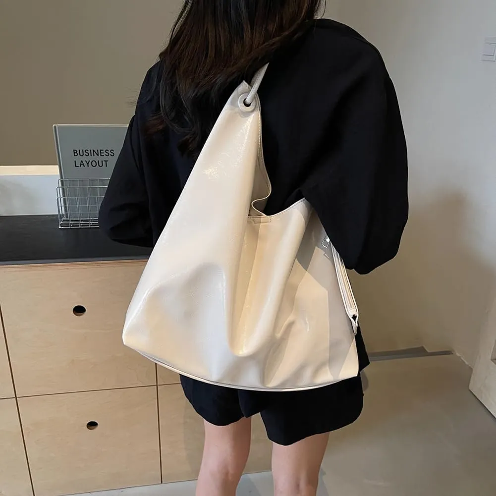 Slouchy Hobo Bags for Women Tote Bag, Vegan PU Leather Slouchy Shoulder Bag with Small Purse Satchel Work Bag