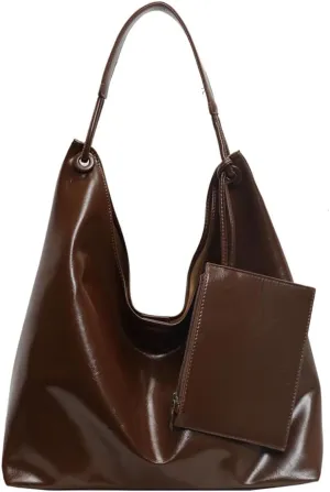 Slouchy Hobo Bags for Women Tote Bag, Vegan PU Leather Slouchy Shoulder Bag with Small Purse Satchel Work Bag