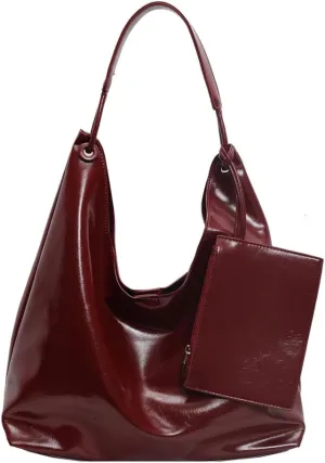 Slouchy Hobo Bags for Women Tote Bag, Vegan PU Leather Slouchy Shoulder Bag with Small Purse Satchel Work Bag