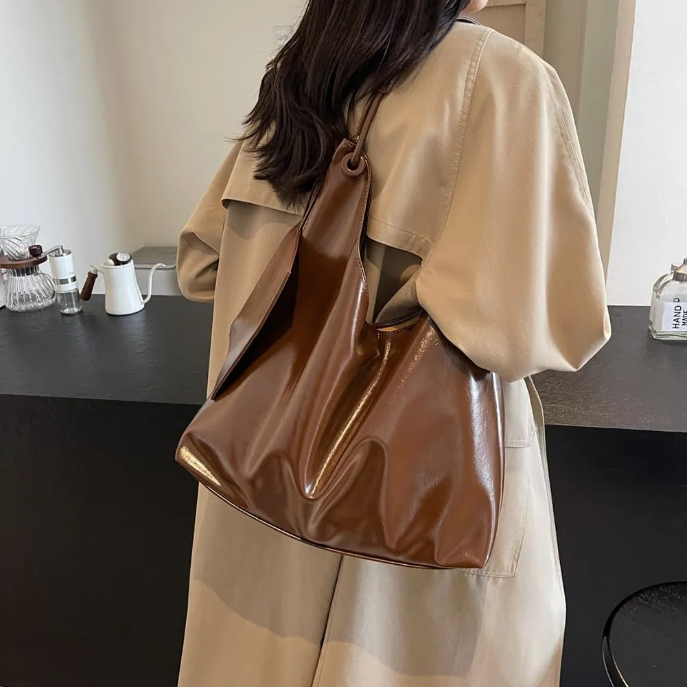 Slouchy Hobo Bags for Women Tote Bag, Vegan PU Leather Slouchy Shoulder Bag with Small Purse Satchel Work Bag