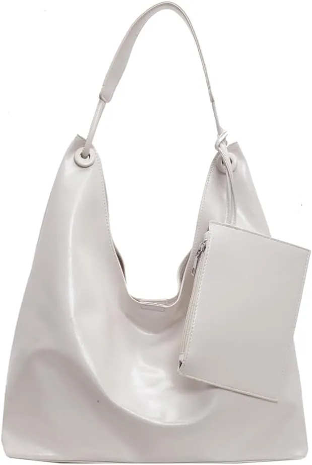 Slouchy Hobo Bags for Women Tote Bag, Vegan PU Leather Slouchy Shoulder Bag with Small Purse Satchel Work Bag