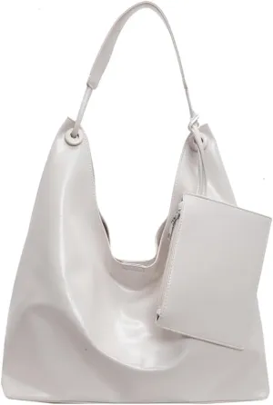 Slouchy Hobo Bags for Women Tote Bag, Vegan PU Leather Slouchy Shoulder Bag with Small Purse Satchel Work Bag