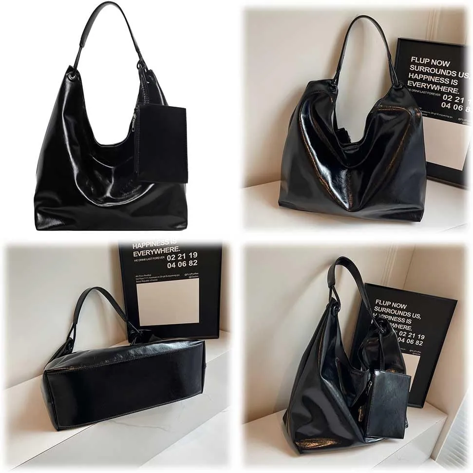 Slouchy Hobo Bags for Women Tote Bag, Vegan PU Leather Slouchy Shoulder Bag with Small Purse Satchel Work Bag